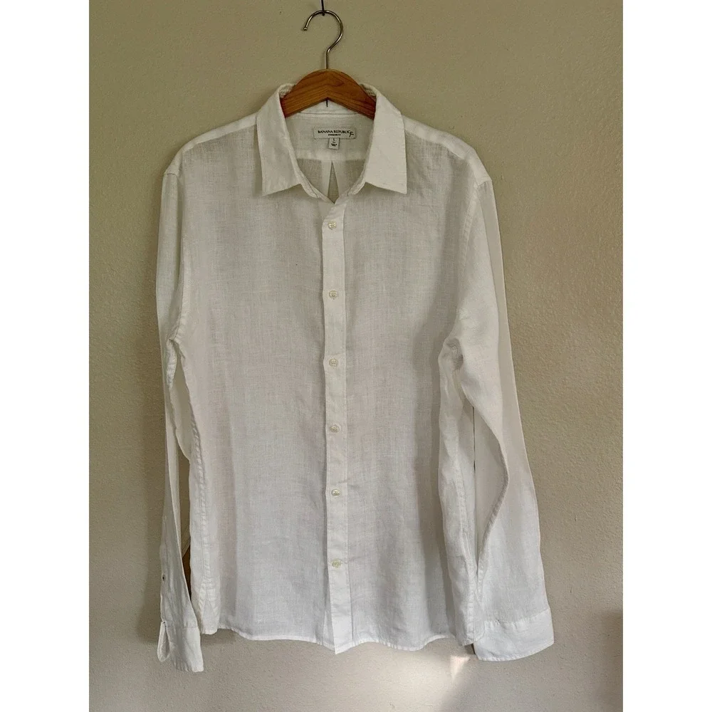 Banana Republic Standard Linen Shirt Mens L Tall White 100% Linen $100 NWOT